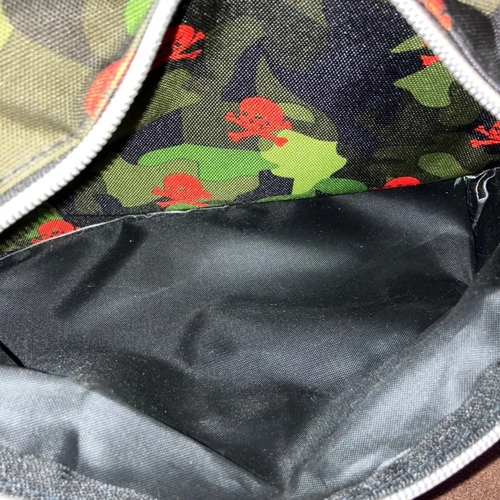 Camouflage Multi-Pocket‎ Backpack with Orange Skull & Crossbones